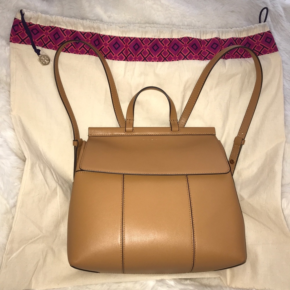 Tory Burch Block T Backpack in British Tan